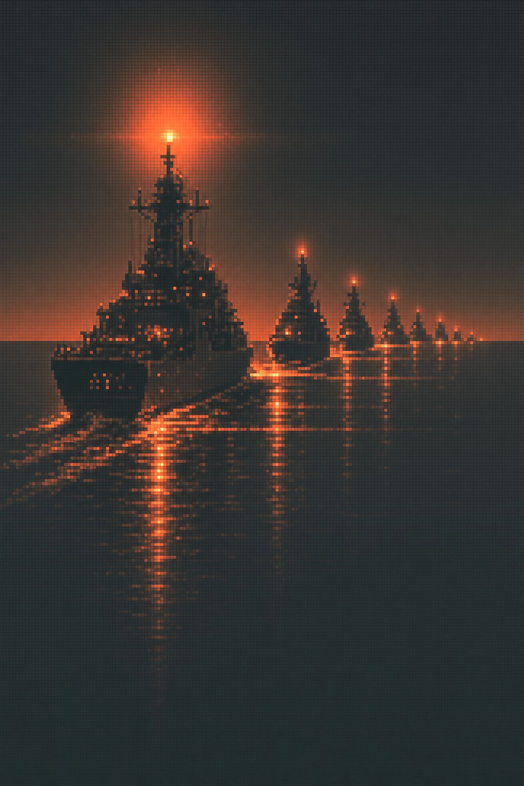 Flagship leading a convoy at night